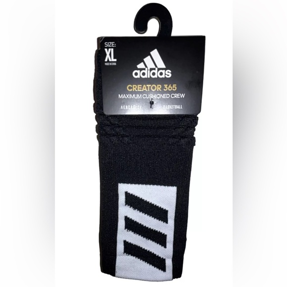 Adidas Creator 365 Basketball Crew Socks 1 Pair Men 12-16 Black w White Logo NEW - Picture 1 of 11
